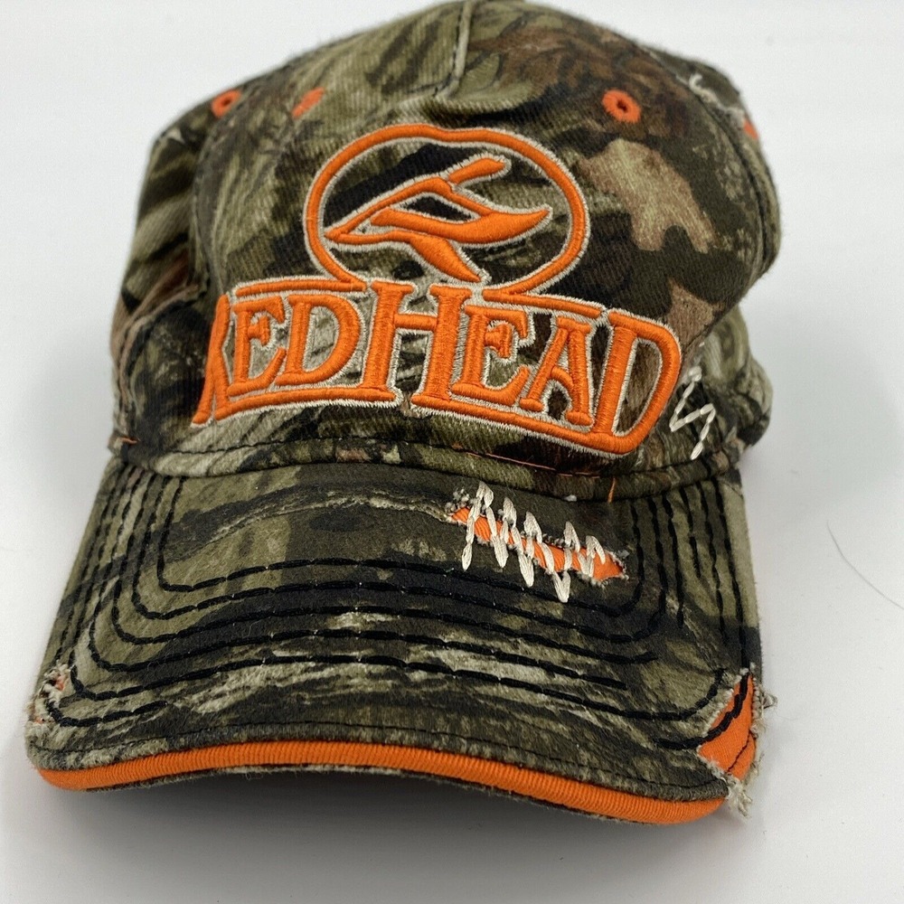 Bass Pro Shop Hat‎ Camo Red Head One Size Pre Distressed Strap Back Logo Hunting
